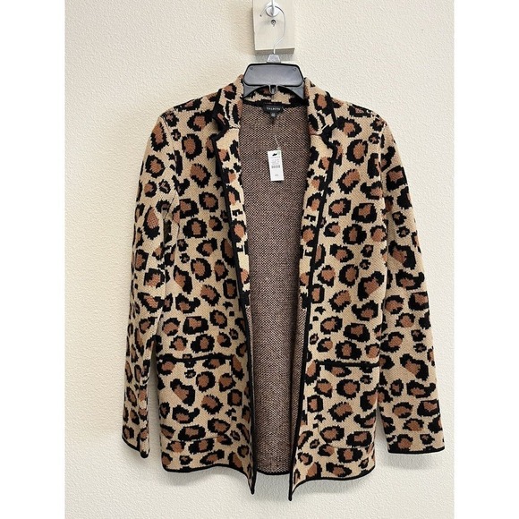 Talbots Leopard Cardigan Knit Blazer Size XS Wool Blend Tan NEW - Picture 2 of 10